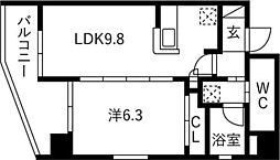 レインボーピア八熊 1LDKの間取図画像