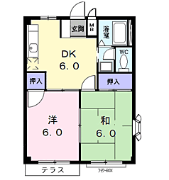 エクセル中島 2DKの間取図画像