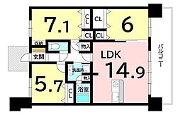 ライオンズマンション上野芝ガーデンシティ 3LDKの間取図画像