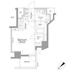 ザ・パークハビオ横浜東神奈川 1DKの間取図画像