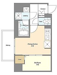 東京メトロ半蔵門線 錦糸町駅 徒歩25分の賃貸マンション 2階1DKの間取り