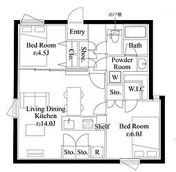 東京メトロ有楽町線 護国寺駅 徒歩7分の賃貸マンション 4階2LDKの間取り