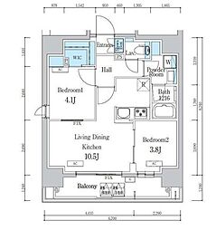 JR総武線 浅草橋駅 徒歩11分の賃貸マンション 2階2LDKの間取り