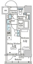 JR山手線 東京駅 徒歩14分の賃貸マンション 4階1DKの間取り