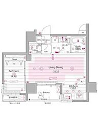 東京メトロ半蔵門線 水天宮前駅 徒歩7分の賃貸マンション 9階1LDKの間取り
