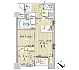 JR山手線 神田駅 徒歩15分の賃貸マンション 3階2LDKの間取り