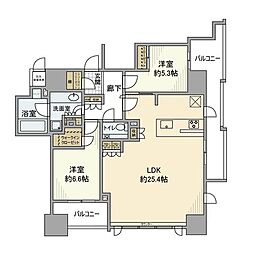 JR山手線 東京駅 徒歩12分の賃貸マンション 12階2LDKの間取り