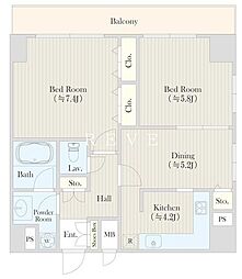 東京メトロ丸ノ内線 四谷三丁目駅 徒歩7分の賃貸マンション 6階2DKの間取り