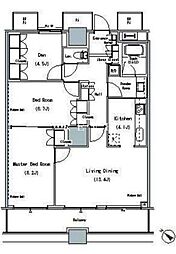 都営大江戸線 勝どき駅 徒歩6分の賃貸マンション 28階2LDKの間取り