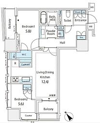 JR山手線 有楽町駅 徒歩11分の賃貸マンション 3階2LDKの間取り