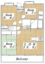 グローリエ武蔵新城 3LDKの間取図画像