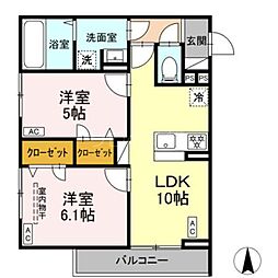 D Paina殿町 2LDKの間取図画像