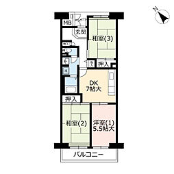 UR都市機構東戸塚ビューハイツ 3DKの間取図画像