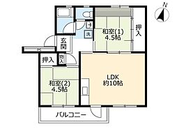 UR都市機構左近山団地9-3号棟 2LDKの間取図画像