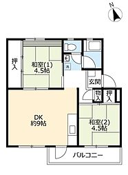 UR都市機構左近山団地1-18号棟 2DKの間取図画像