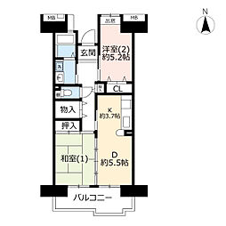 UR都市機構コンフォール明神台1-8号棟 2DKの間取図画像