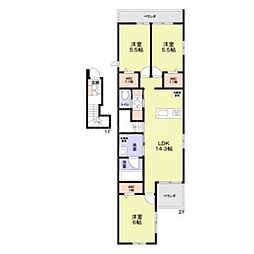 フルール池上 2階3LDKの間取り