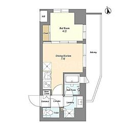 ＡＩＦＬＡＴ品川戸越パークサイド 5階1DKの間取り