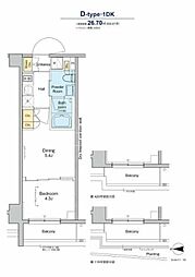 プラウドフラット品川大井町 1DKの間取図画像