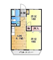 もず山洋ハイツ 2DKの間取図画像
