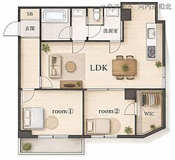 タウンハイツ加美 2LDKの間取図画像