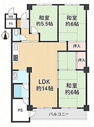 八戸ノ里グランドマンションB棟 3SLDKの間取図画像