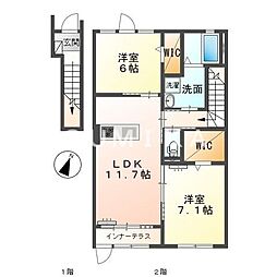ユニヴァリィII今保 2LDKの間取図画像