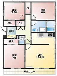 JR山陽本線 岡山駅 徒歩18分の賃貸マンション 2階3LDKの間取り