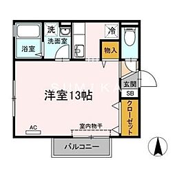 JR宇野線 大元駅 徒歩10分の賃貸アパート 2階ワンルームの間取り