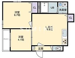 JR山陽本線 西川原駅 徒歩8分の賃貸アパート 1階2LDKの間取り