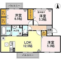 JR山陽本線 西川原駅 徒歩24分の賃貸アパート 1階3LDKの間取り