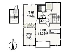 JR吉備線 大安寺駅 徒歩9分の賃貸アパート 2階2LDKの間取り