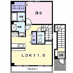 JR山陽本線 西川原駅 徒歩19分の賃貸アパート 2階1LDKの間取り