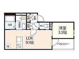 JR宇野線 大元駅 徒歩22分の賃貸アパート 3階1LDKの間取り