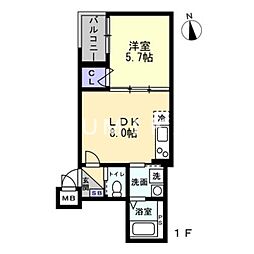 JR宇野線 大元駅 徒歩14分の賃貸アパート 3階1LDKの間取り