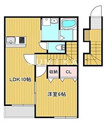 JR宇野線 大元駅 徒歩29分の賃貸アパート 2階1LDKの間取り