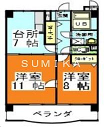 JR宇野線 大元駅 徒歩9分の賃貸マンション 12階2DKの間取り