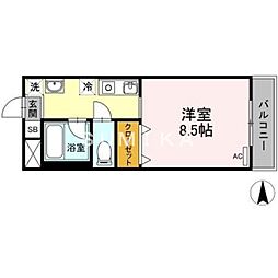 JR津山線 法界院駅 徒歩12分の賃貸マンション 1階ワンルームの間取り