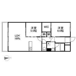 ラシュレ浜野 2LDKの間取図画像