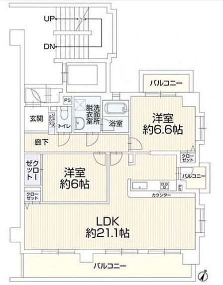 2LDK♪LDK約21.1帖の広さ♪南側バルコニーで日当たり良好♪全居室6帖以上♪キッチン横にはバルコニーで風通り良好♪きれいなお部屋でお住まいできます♪