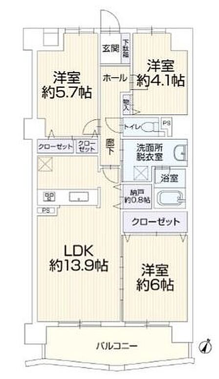 3SLDK♪全居室収納付き、お部屋を広く使えます♪2部屋から行き来可能なバルコニー♪ご家族の会話が弾む対面式キッチン♪収納に便利な納戸有り♪
