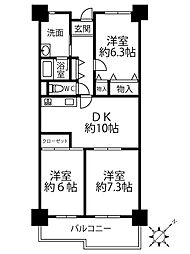 姫路西スカイハイツ 3DKの間取図画像
