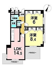 ロワイヤル明石魚住 2LDKの間取図画像