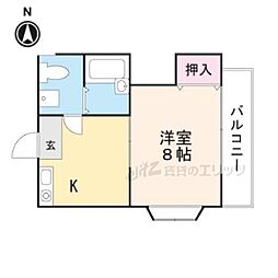 薩摩マンションNo.9 1Kの間取図画像