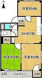 サンワライフマンション 3DKの間取図画像
