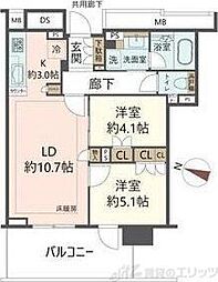 BrilliaTower箕面船場 TOP OF THE HILL 2LDKの間取図画像