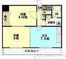パレス東洋小松館 2DKの間取図画像