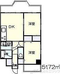 ライフ北梅田 2DKの間取図画像