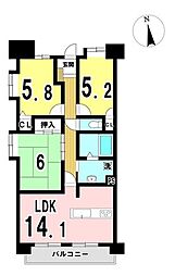 モアグレース枠杁 3LDKの間取図画像