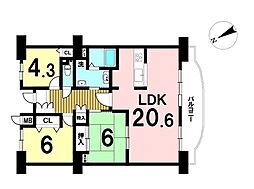 レインボー阿倉川 3LDKの間取図画像